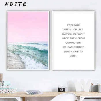 

Pink Ocean Waves Wall Art Canvas Painting Sea Coastal Landscape Poster Print Nordic Decoration Picture Scandinavian Home Decor