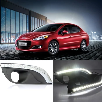 

Ownsun New Updated LED Daytime Running Lights DRL With Black Fog Light Cover For Peugeot 308