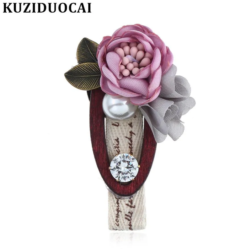 

Kuziduocai New Fashion DIY Jewelry Zircon Pearl Leaves Wood Lace Flower Dress Hijab Wedding Brooches Pins For Women Girls Z-179