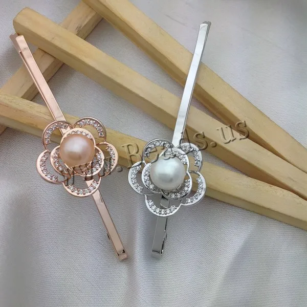 

Hair Slide Newest Design with pearl flower floral plated micro pave cubic zirconia more colors for choice