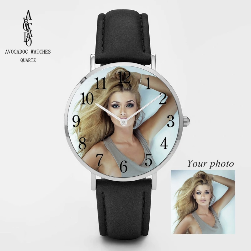 Design Picture Custom Logo Watch Photo Face Printing Wristwatch Customized Unique DIY Gift Silver Rose Gold Leather Strap afbeelding