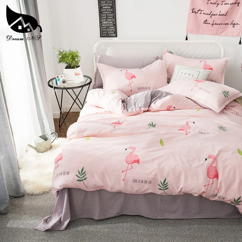 Dream NS розовый комплект постельного белья из стираного хлопка, супер мягкий, скандинавский, простой, фламинго, одеяло, теплое, домашнее, спальное покрывало, Комплект постельного белья