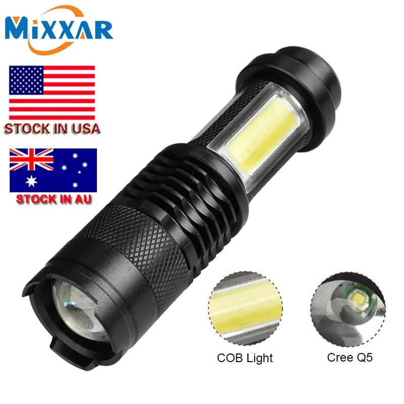 

dropshipping Portable New Mini 4000LM Q5+COB LED Flashlights 4 modes Zoom Torch Lighting Lantern Lamp Use AA or 14500 Battery