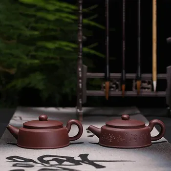 

Chinese style 160ML Flat Kungfu purple clay Teapot Hand Made Yi Xing Purple Clay Teapot Zi Sha Hu Hot Sale teapot