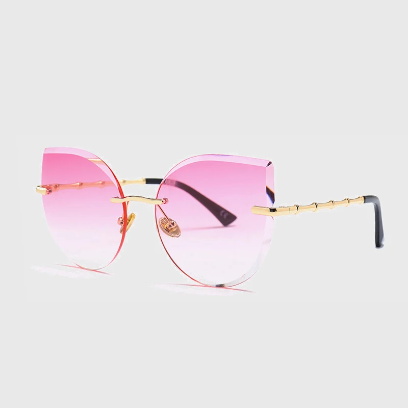 Королевские роскошные женские солнцезащитные очки кошачий глаз, брендовые дизайнерские солнцезащитные очки без оправы, женские розовые коричневые очки с металлической оправой ss765 - Цвет линз: C6