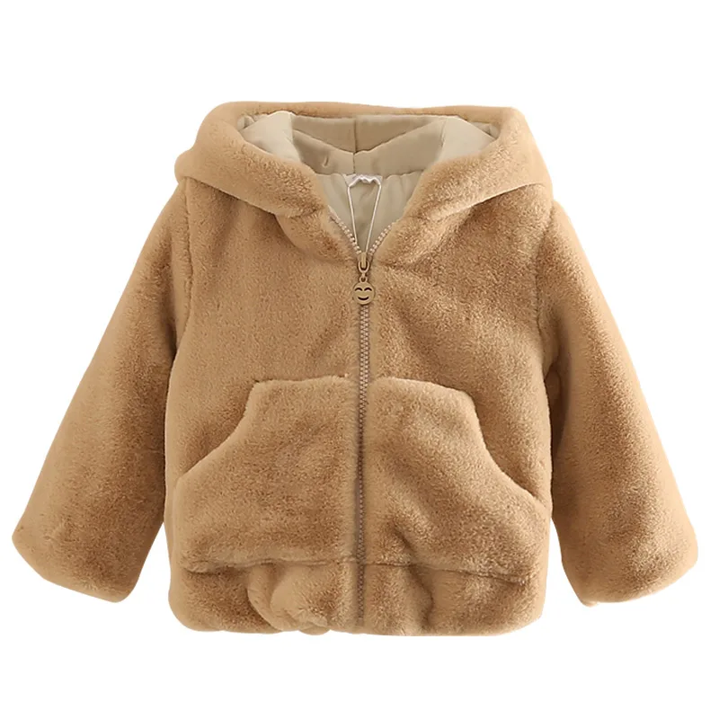 

2-10T Winter Girls Fleece Faux Fur Coats Clothing Children Long Sleeves Plush Thick Warm Jacket Outwear Cute Thickening Coats