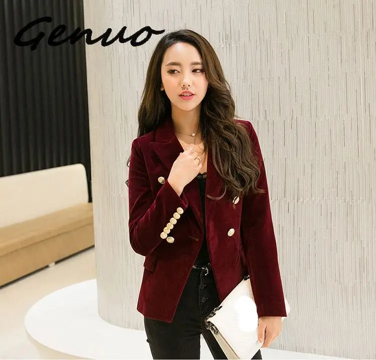 Genuo Quality New Fashion 2019 Designer Blazer Jacket Women's Metal Lion Buttons Double Breasted Blazer Outer Coat Size S-XXXL