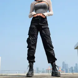 SUCHCUTE Высокая талия рабочие брюки для девочек для женщин; большие размеры карманы Горячие Lasdies уличная одежда лоскутное карандаш