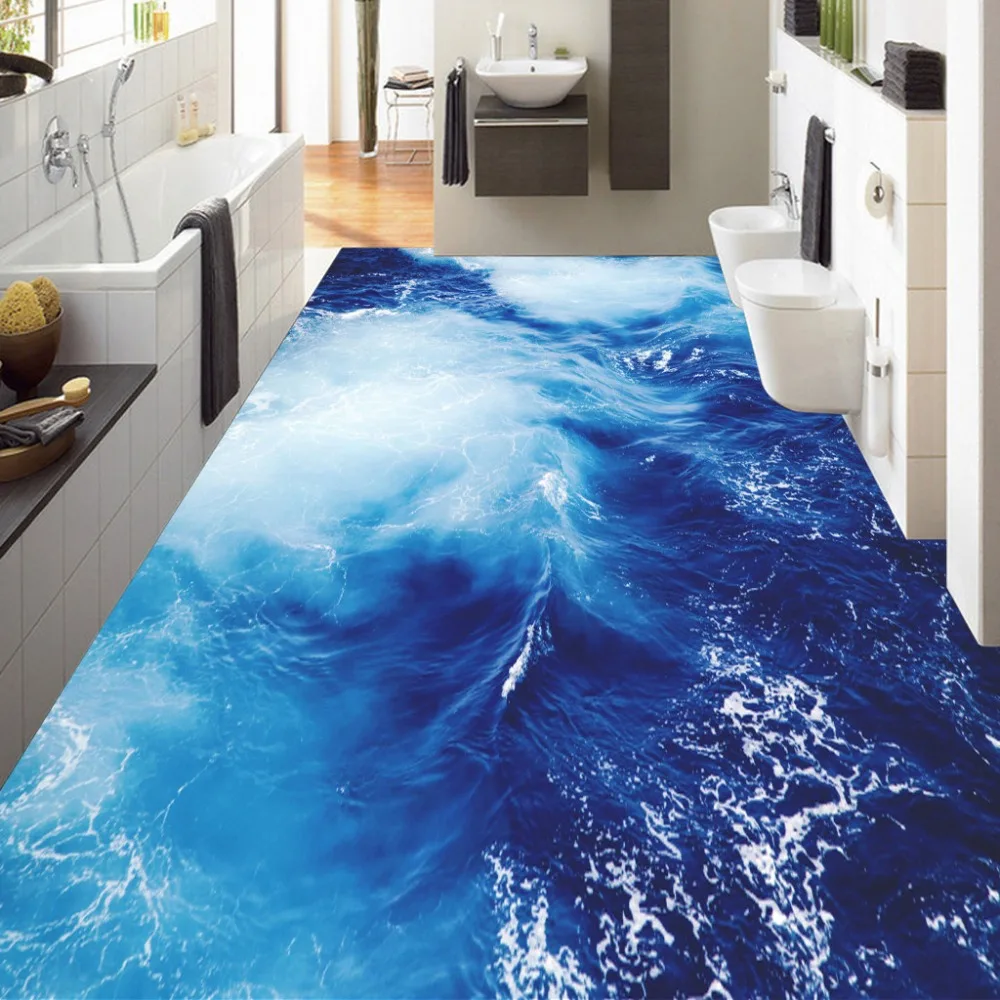 

Custom 3D Floor Wallpaper Sea Water Ripple Floor Sticker Mural Living Room Bathroom Bedroom Self-adhesive Waterproof Wall Paper