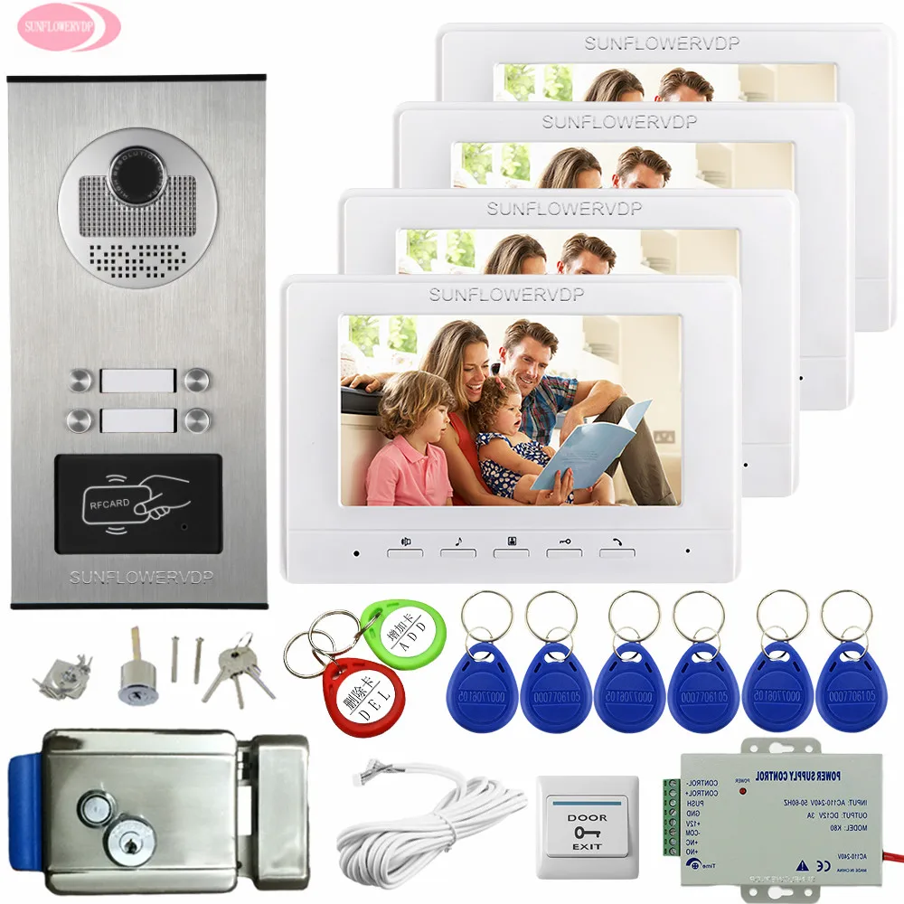 7\ Color Intercom Video Doorbell Video Wall For Intercom Home Videophone 4 Apartment 4 Buttons +Electronic Door Lock Video Calls 7\ Color Intercom Video Doorbell Video Wall For Intercom Home Videophone 4 Apartment 4 Buttons +Electronic Door Lock Video Calls
