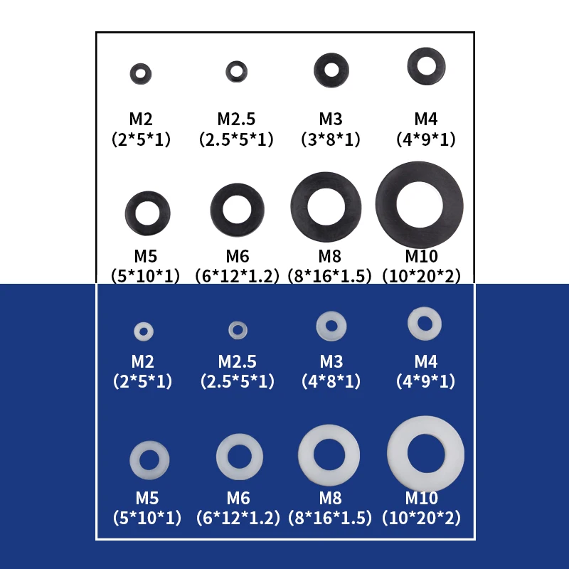20 шт. DIN125 ISO7089 M2 M2.5 M3 M4 M5 M6 M8 M10 белый черный пластик нейлоновая шайба покрытием плоская прокладка уплотнения шайба уплотнительное кольцо