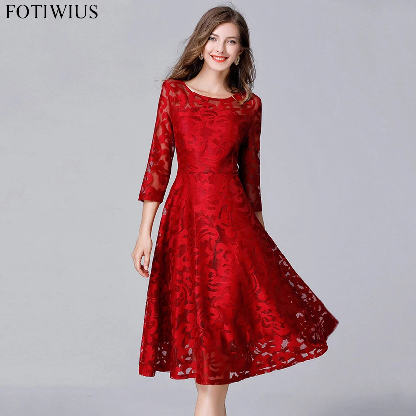 

4XL 5XL Plus Size Dress High Quality Women Fashion 2018 Red Lace Dress Women Elegant Dresses Autumn Vestidos Verano Robe Femme