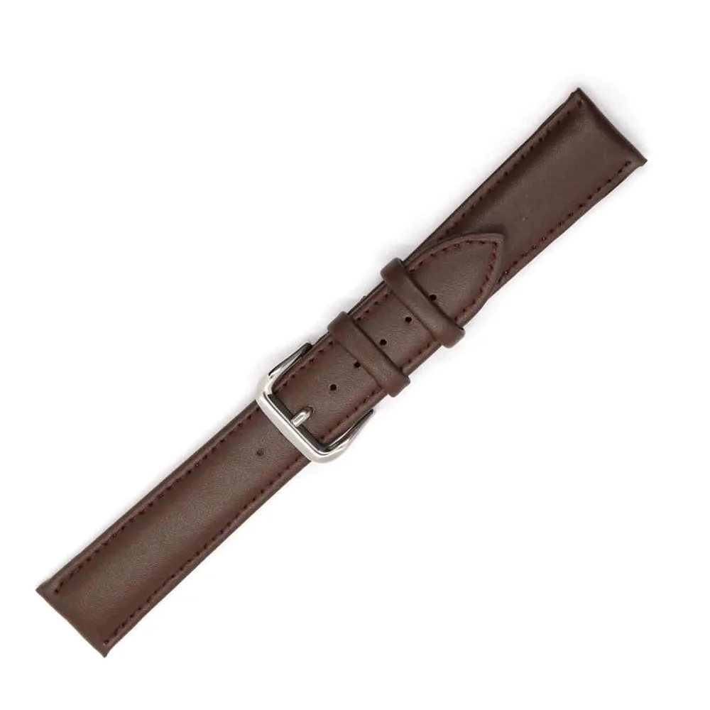 

20mm Smooth Dark Brown Comfortable Genuine Leather Watch Band Replacement Watchband Strap Loop With Silver Pin Buckle