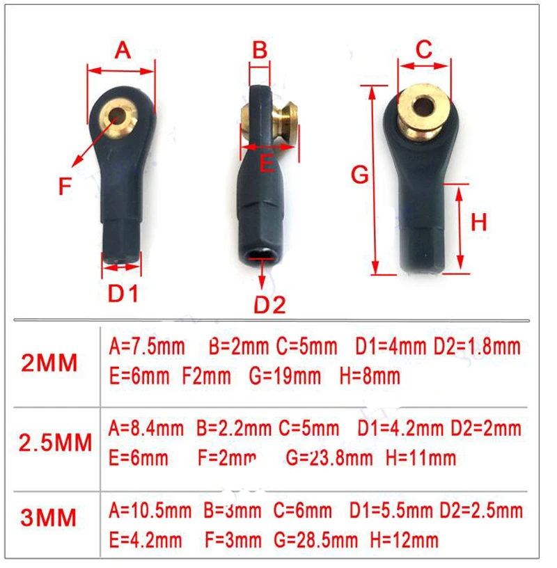 10 шт./лот радиоуправляемая модель 2/2. 5/3 мм шарнирный держатель с шаровой головкой завязывающимися концами Servo соединения для радиоуправляемой лодки машины аэроплана M2/2,5/3