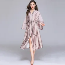 Верблюжий шелковистый женский халат-кимоно с длинным рукавом, женский халат из искусственного шелка, ночная рубашка Yukata, ночная рубашка, ночная рубашка, женский халат