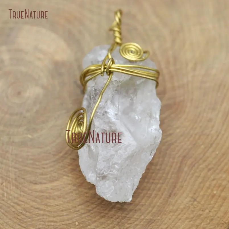 

New Arrival Free Form Chic Pendant Clear Crystal Quartz Nugget Tibetan Style Raw Quartzs Boho Jewelry In 35 mm PM8211