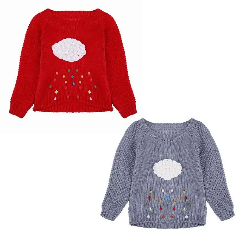 

Korean Winter Warm Sweater Girls Kids Pullover Cartoon Clouds Raindrops Knitted Sweater Children Clothing Kids Clothes Girls
