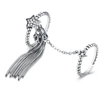 

Star shape S925 Sterling Silver Two Ajustable Opening Ring Link Wedding Women Zircon Jewelry Tassel Decoration Simple Ring