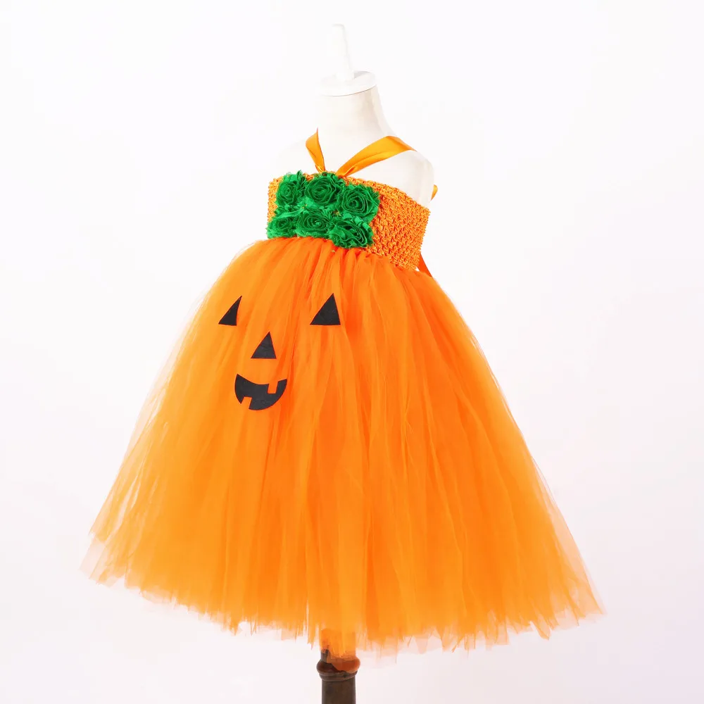 Orange Pumpkin Pattern Halloween Witch Outfit Tutu Dress Halloween Costumes for Teens Vampirina Birthday Mid Calf Flower Dress (6)