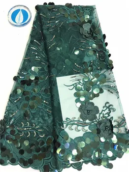 

high quality African French net tulle Lace Fabric for party Hot selling beaded glued glitter sequins lace fabric (DP-19-5