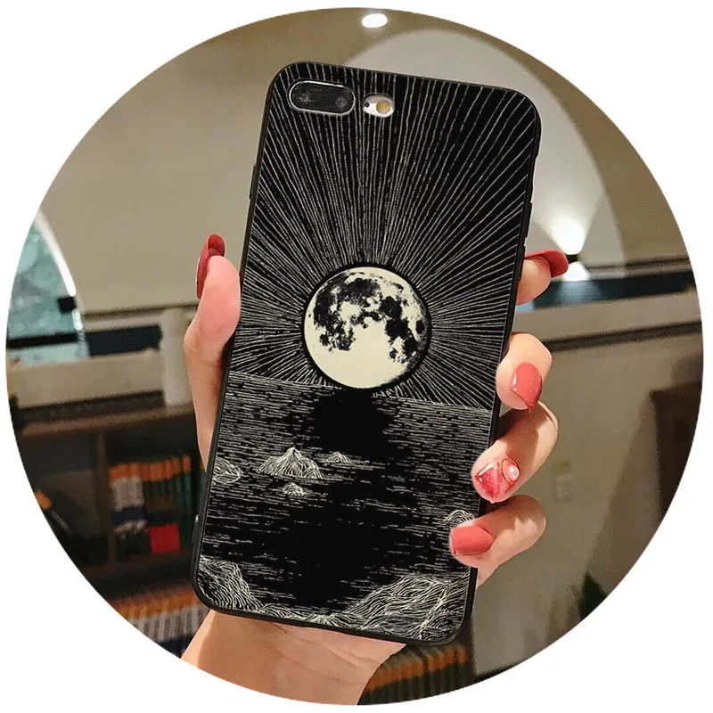 sky Space planet Black and white sun Moon stars TPU soft Silicone Cover Case  (9)