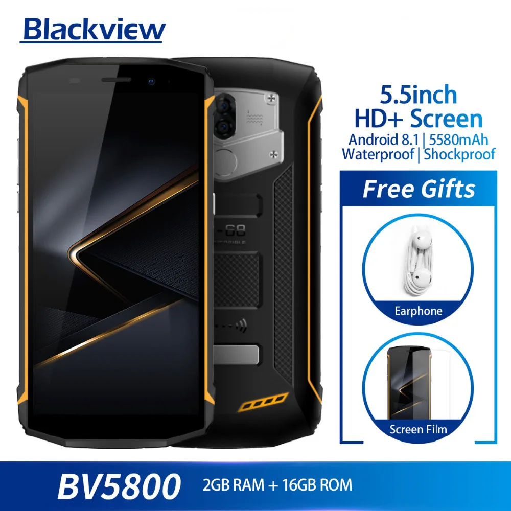 Blackview BV5800 водонепроницаемый смартфон MT6739 четырехъядерный 2 ГБ + 16 Гб 5 дюйма 18:9