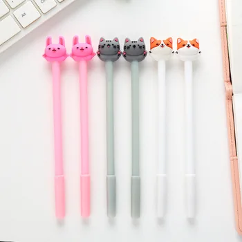 

2X Simple Kawaii Cat Silicone Head Gel Pen Candy Color School Office Student Stationery Writing Signing Pen 0.5mm Black Ink