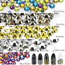 500 шт Разноцветные Стразы для ногтей, SS5-16 с плоской задней поверхностью, 3D стеклянные каменные украшения для дизайна ногтей, Пламенный дизайн, очаровательные хрустальные наконечники CH399