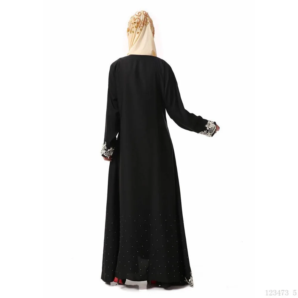 Новая ислам ic Женская одежда с длинным рукавом мусульманская абайя V шеи абайя Дубай длинный рукав мусульманское платье вышивка кафтан черный ислам
