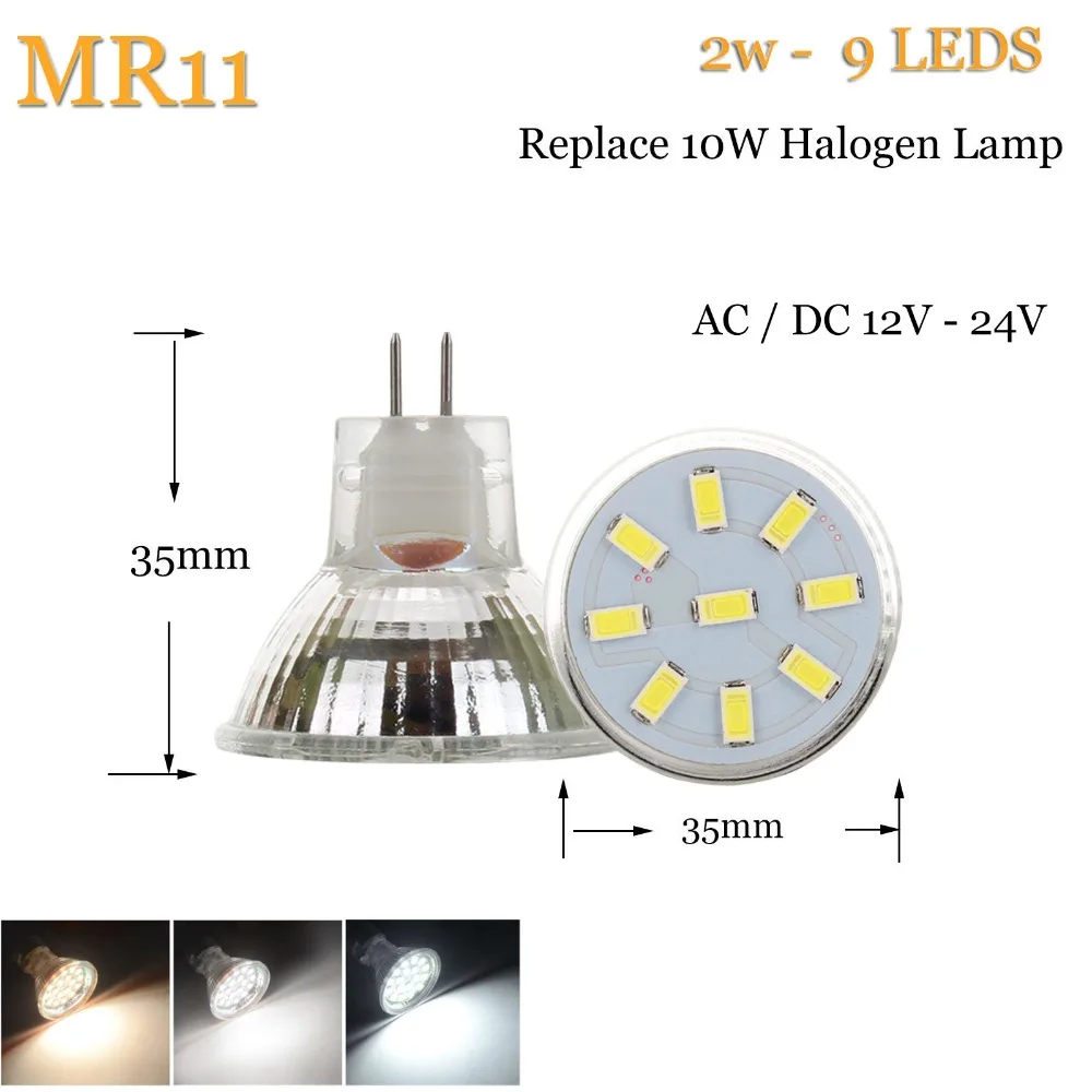 MR11 Светодиодный светильник 5733 2835 SMD 9 светодиодный s 2W Лампада 12 3W лампа 15 5W DC/AC 12V 24V