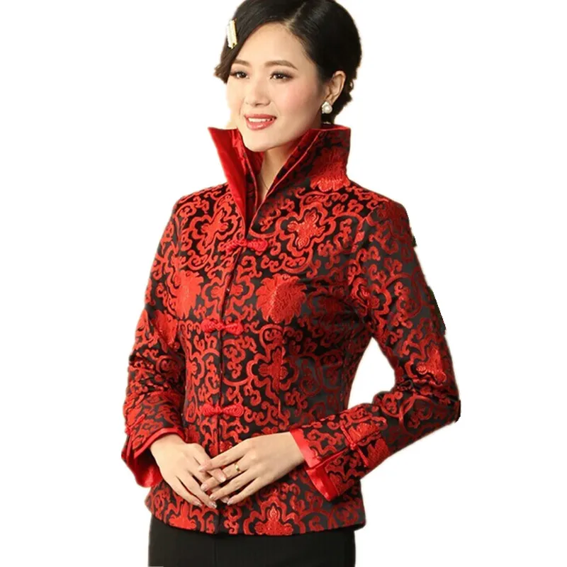 

Black-Red Traditional Chinese Style Women's Silk Satin Jacket Coat Flowers Size S M L XL XXL XXXL Free Shipping