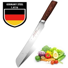 8 дюймовый нож для хлеба с зубчатое лезвие Германия 1,4116 Сталь Профессиональный Кухня хлеб торт сыр с резьбовой головкой, режущий инструмент для Пособия по кулинарии