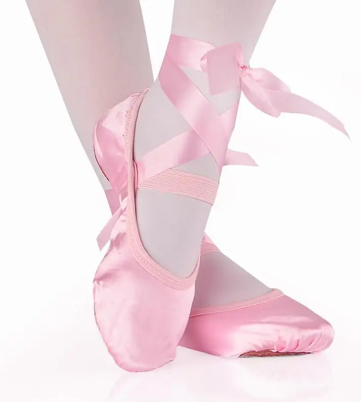Профессиональные Балетные туфли для девочек женские атласные балетки с лентами