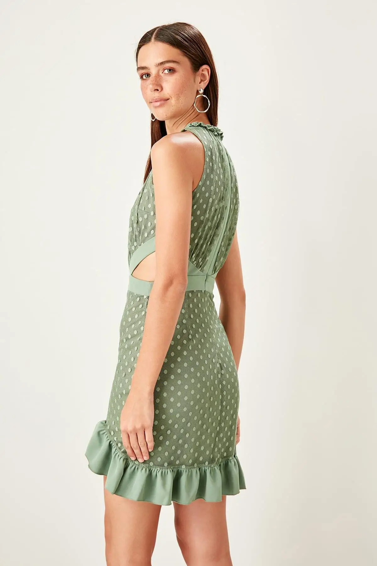 Trendyol/зеленое платье в горошек с заниженной талией TPRSS19FZ0120|Платья| |