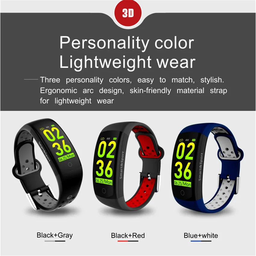 Q6S سوار ذكي الألوان 3D الديناميكي ضغط الدم مراقب معدل ضربات القلب Smartband معصمه للماء الرياضية اللياقة البدنية حزام (استيك) ساعة