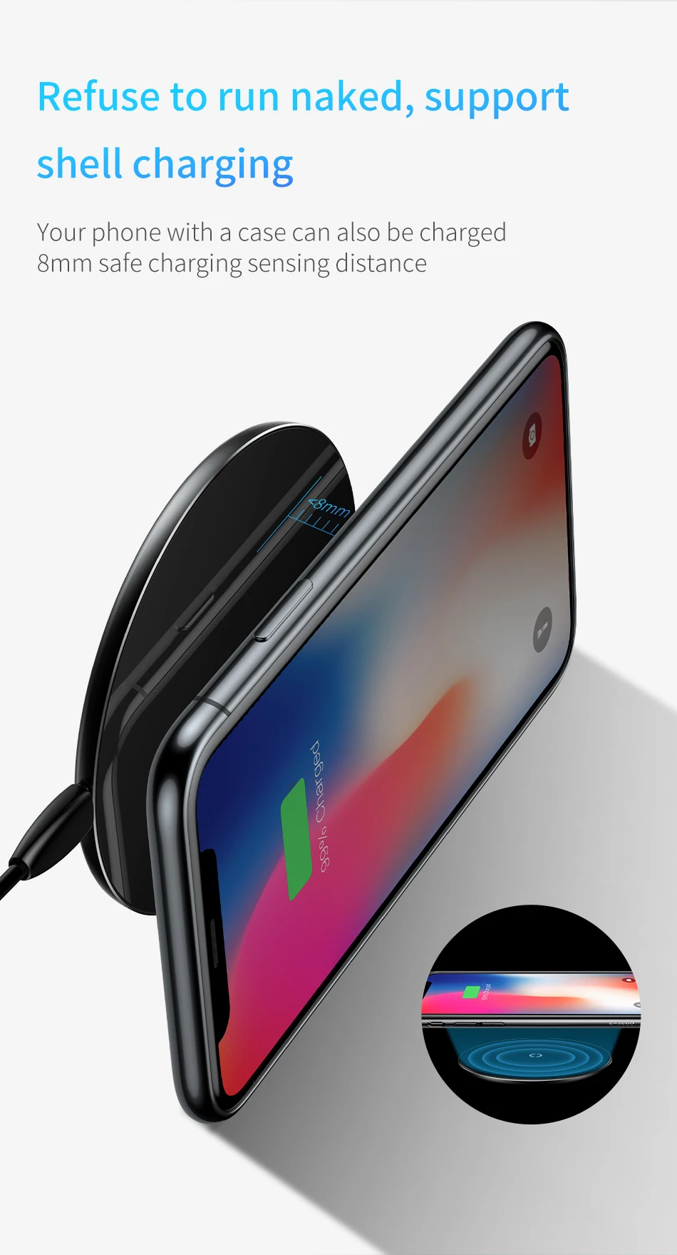 Baseus 10 Вт Qi Беспроводное зарядное устройство для iPhone XR X XS Max 8 Plus Видимый элемент беспроводной зарядной площадки для samsung S10 Xiaomi Mi 9