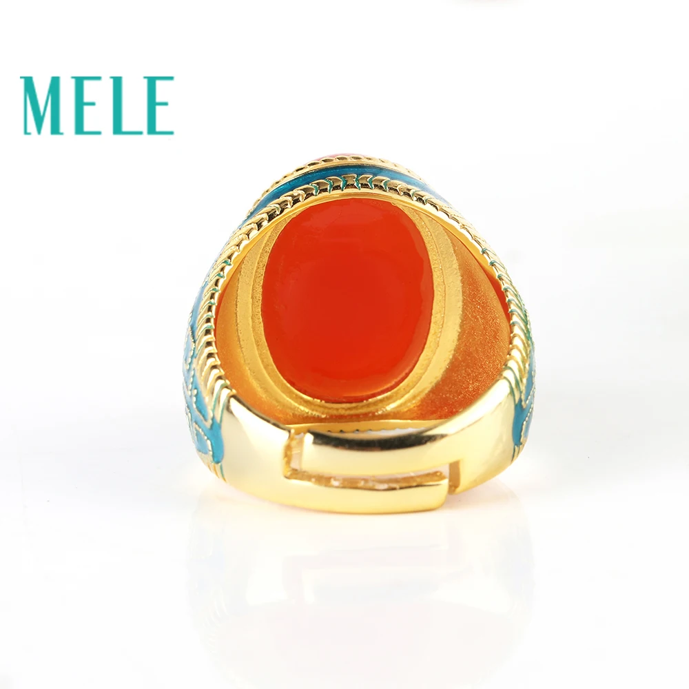 MELE натуральный южный красный агат 925 серебряное кольцо, большой овальный 13 мм * мм 18 мм, глубокий красный цвет, мода и модный эмаль ремесло