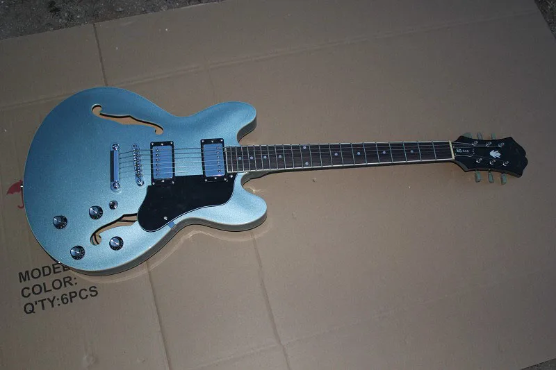 

HOT Wholesale High quality F - hole Hollow Body EPI Custom ES339 Metal Blue electric guitar 15-9