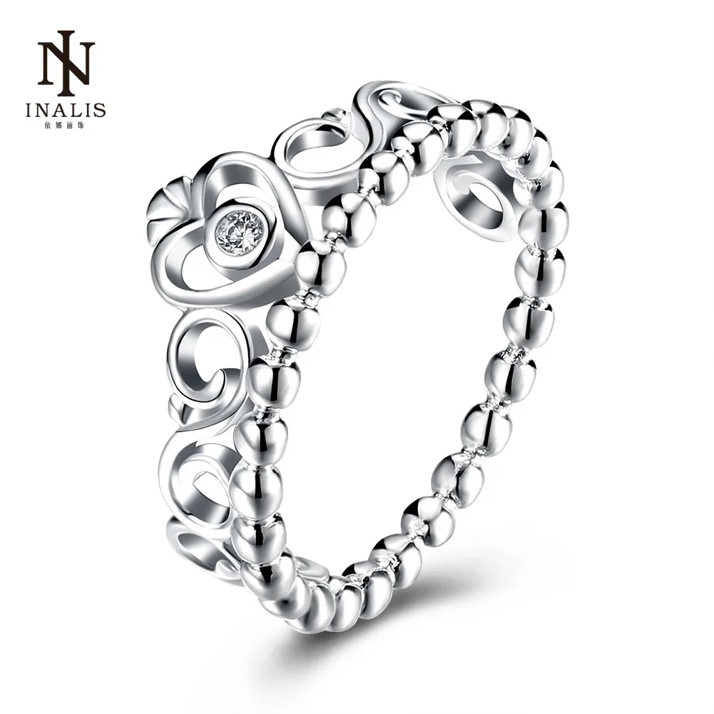 INALIS кольцо с короной, медное модное кольцо в сердечко серебряного цвета, кольцо с кубическим цирконием в форме сердца, обручальное кольцо для женщин, женские ювелирные изделия