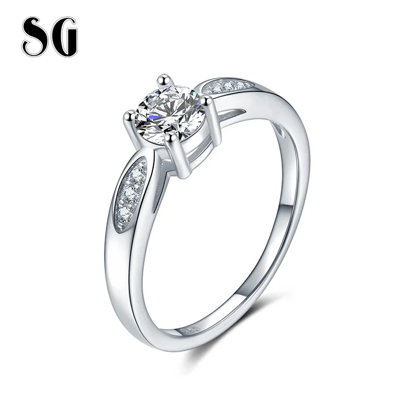 SG Настоящее серебро 925 пробы, сказочное Сверкающее кольцо на палец с прозрачным фианитом для женщин, свадебные украшения для помолвки
