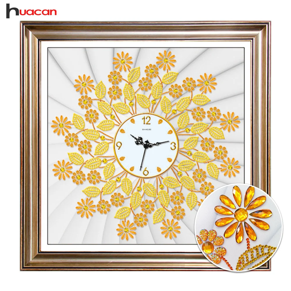 

Huacan Diamond Painting Cross Stitch Clock Special Shape Crystal Diamond Embroidery Mosaic Needlework Craft Unfinished Gift NEW