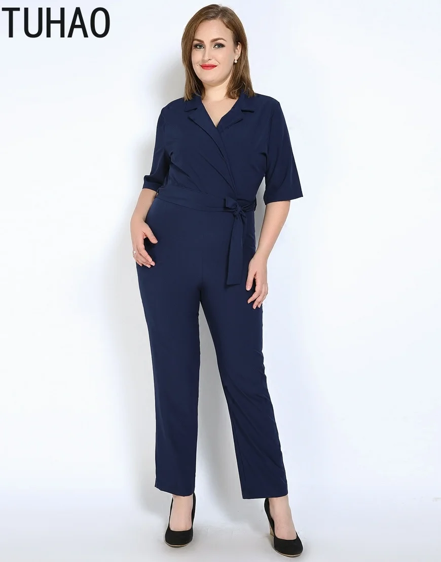 

TUHAO 2019 spring summer plus size 7XL 6XL 5XL Women Elegant Jumpsuits office lady Jumpsuit Romper Pants elegant Trousers RL