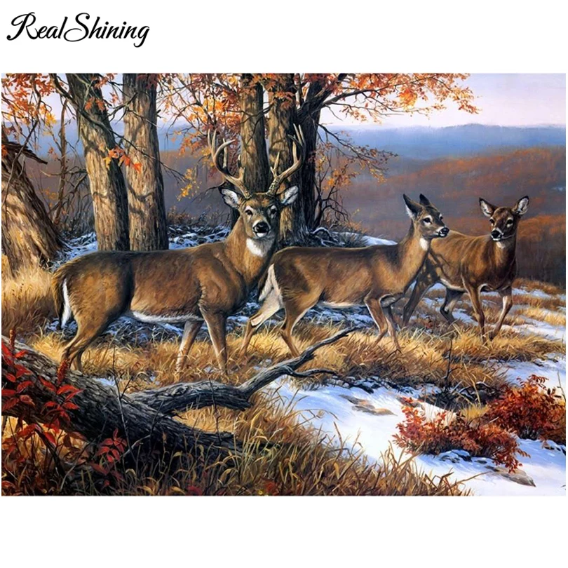 5D DIY Diamond Painting Christmas Elk in the snow Stitch Home Decor LD