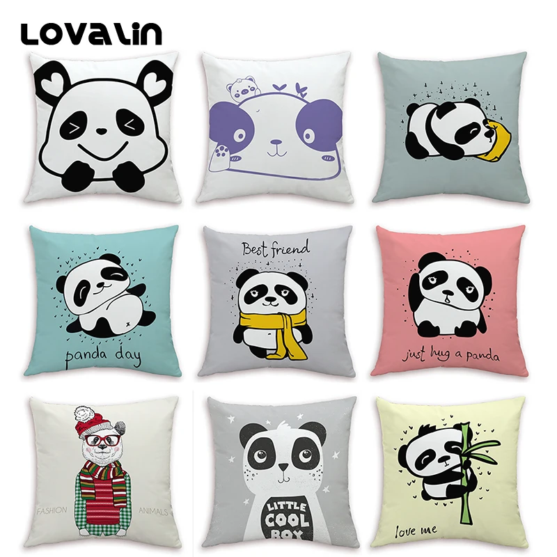 Lovalin 9 Design Cute Panda Letters Animal Cushion Case For Living Room Chair Throw Pillow Cover Soft Home Textile Decorativ | Дом и сад