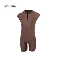 Sansha Men's Zip-front Biketard Cap Sleeve Tactel Spandex Dance Unitard Bodysuit Ballet Gym Fitness Leotards Dancewear 52AG0001T