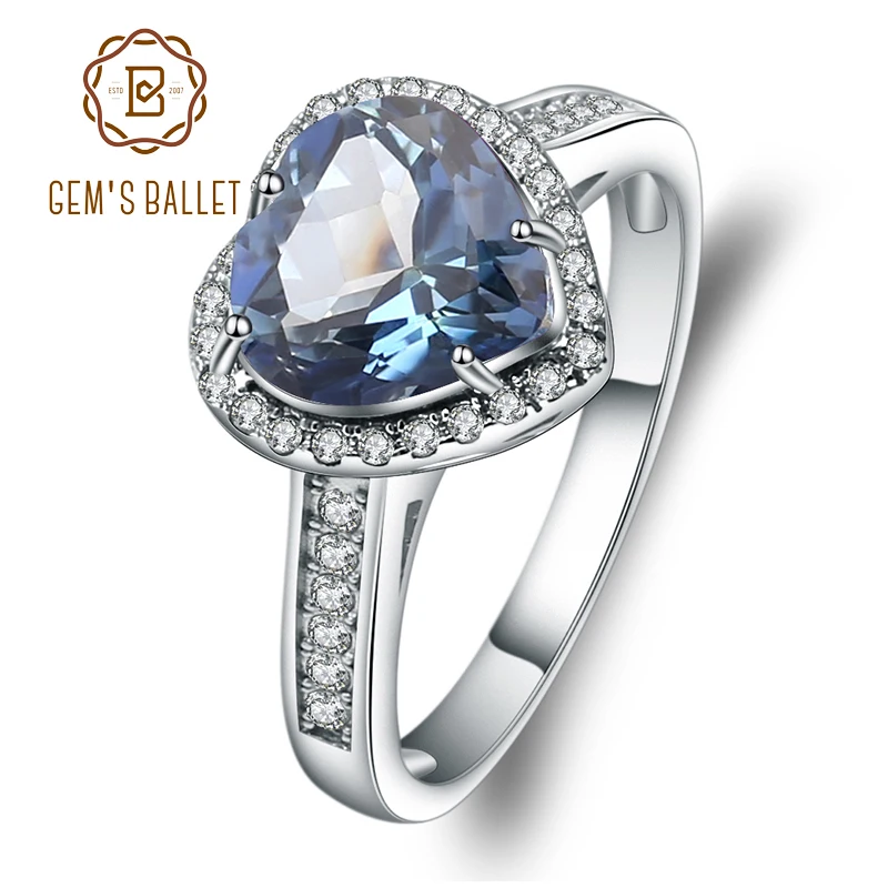 

GEM'S BALLET 925 Sterling Silver Heart Shape 2.47Ct Natural Iolite Blue Mystic Quartz Gemstone Rings For Women Fine Jewelry