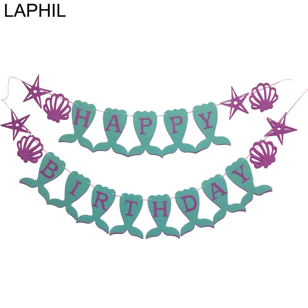 LAPHIL, украшение на день рождения, нетканый плакат с русалкой, вечерние гирлянды для вечеринки в честь детского дня рождения, вечерние принадлежности для маленькой Русалочки