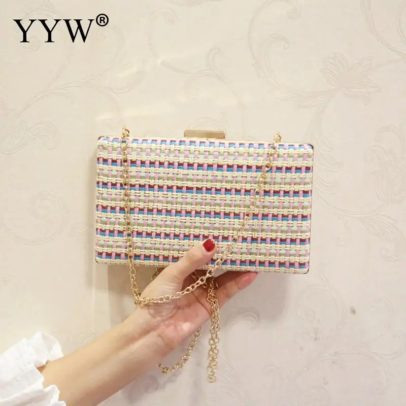 Women Straw Handbag Clutch Evening Bags Party Messenger Bags Simple Korean Style Day Bag Female Lady Blue Pink Clutches Bags