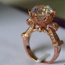 Удивительный Большой Камень! 5 CT имитированный алмаз обручение кольцо розовое золото крышка Твердые стерлингового серебра заявление подарок на год
