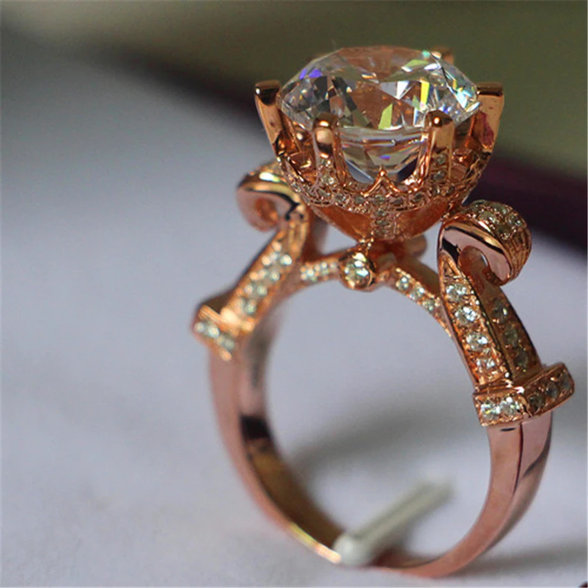 

Amazing Big Stone!! 5 CT Simulate Diamond Engagement Ring Rose Gold Cover Solid Sterling Silver Statement New Year Gift